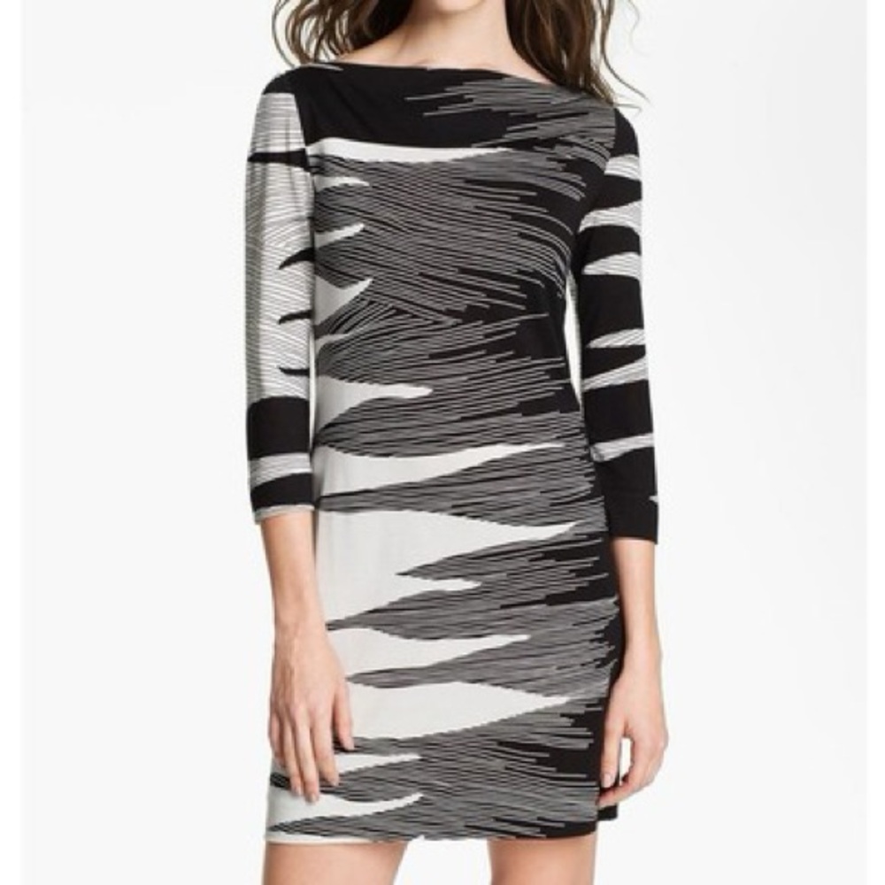 Diane Von Furstenberg RURI Black White Striped Silk Sheath Dress 2 Date Night